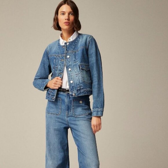 109 NWT JCrew Pleated Denim Lady Jacket - Picture 2 of 2